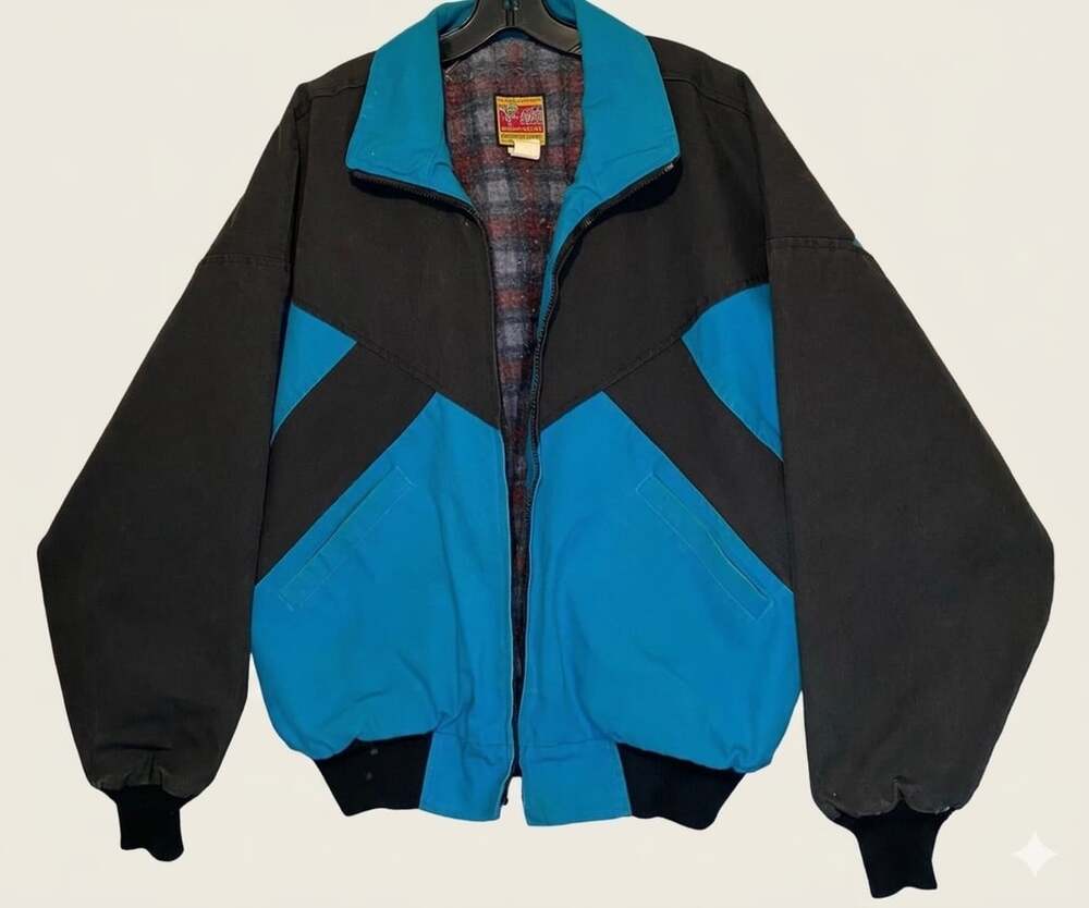 Vintage Bee-Wild Colorblock Western Style Canvas Bomber Jacket Made in USA